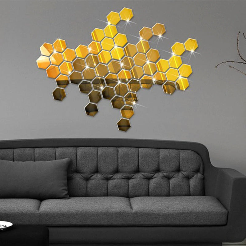 3D Hexagon Removable Mirror Wall Stickers Creative Home Sticker DIY Acrylic Wall Door Stickers Home Decoration Accessories New